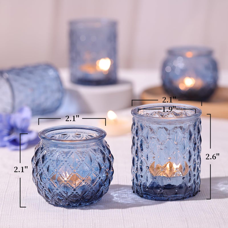 NITIME 36pcs Assorted Blue Votive Candle Holders  Blue Candle Holders for Wedding Table Decor  Tea Lights Candle Holder for Table Centerpiece  Bridal Shower  Baby Shower Decorations - Image 2